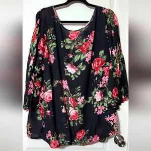 ROSE PINK & BLACK BLOUSE SIZE 30W